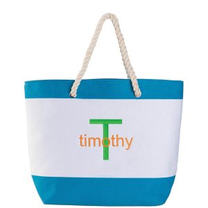 Personalized Colorful Beach Tote - Aqua