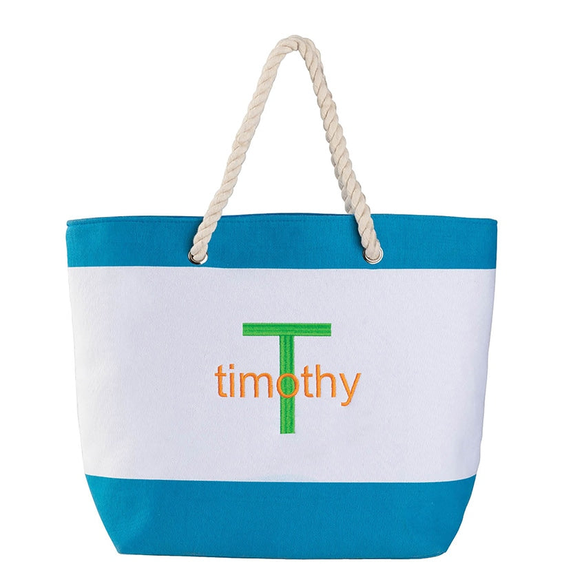 Personalized Colorful Beach Tote - Aqua