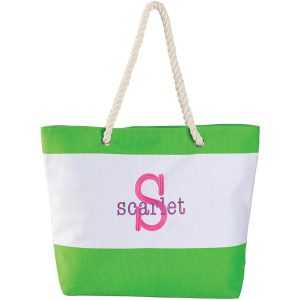Personalized Colorful Beach Tote - Green