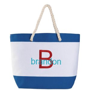 Personalized Colorful Beach Tote - Navy