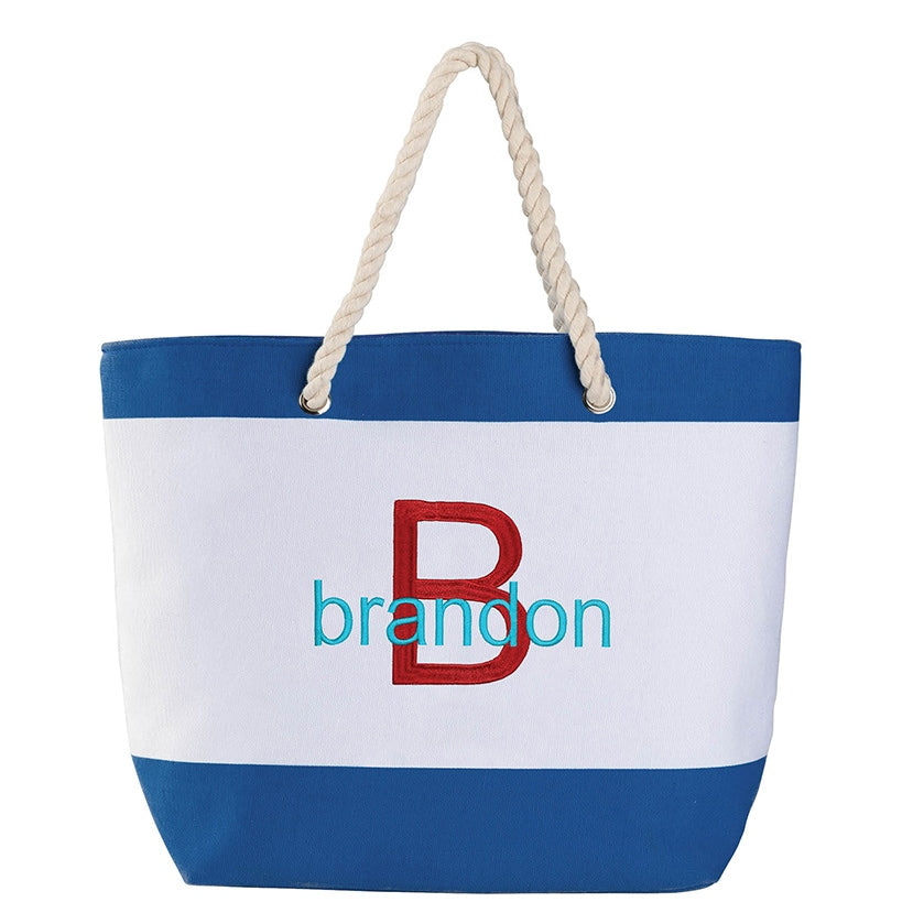 Personalized Colorful Beach Tote - Navy