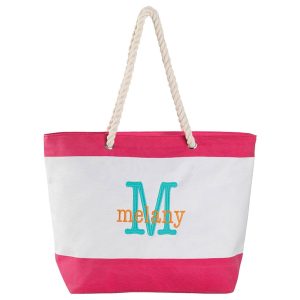 Personalized Colorful Beach Tote - Pink