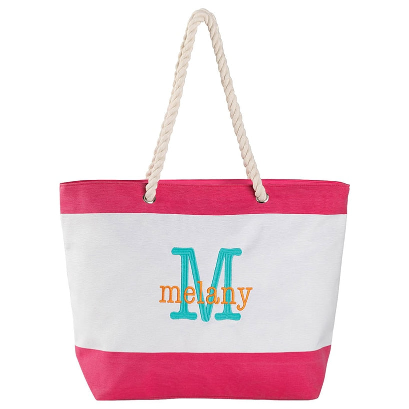 Personalized Colorful Beach Tote - Pink