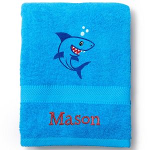 Personalized Large Beach Towels - Aqua Shark