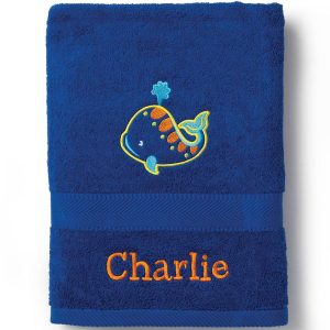 Personalized Large Beach Towels - Navy Whale