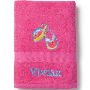 Personalized Large Beach Towels - Pink Flip Flops