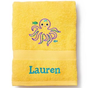 Personalized Large Beach Towels - Yellow Octopus
